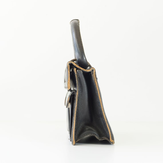 Vintage Italian Black Leather Handbag - image 4