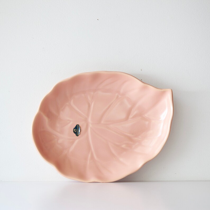 Vintage Mid Century Hollywood Ware Pink Pottery Leaf Tray California Pottery Dish image 1