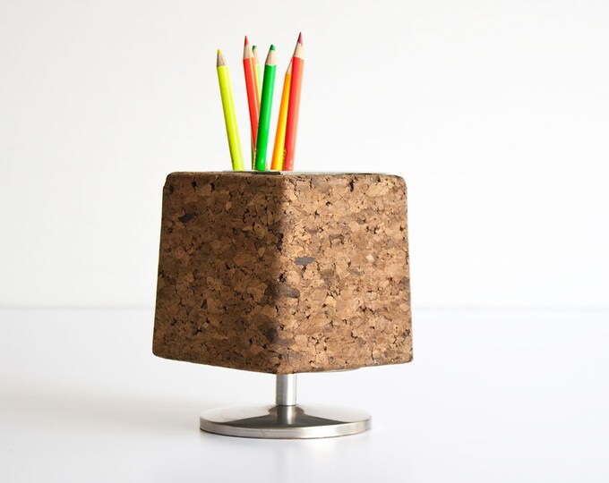 Vintage Modern Cork Pencil Holder Etsy