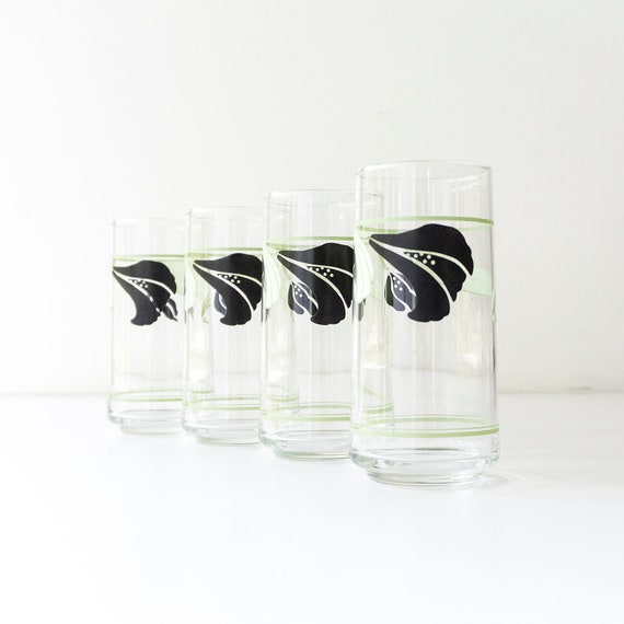 De À Verres 1980 4 Vintage Lys Lot Boire Noir Moderne MGqzUVpS