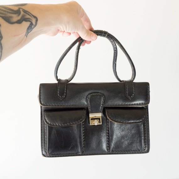 Vintage Italian Black Leather Handbag - image 7