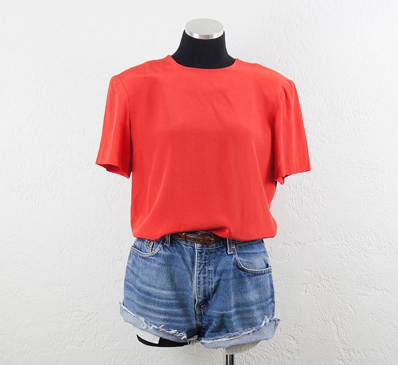 Vintage 1980s Red Silk Blouse - Kasper & Co.