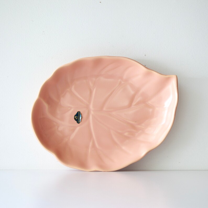Vintage Mid Century Hollywood Ware Pink Pottery Leaf Tray California Pottery Dish image 4