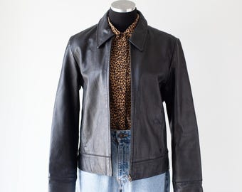 Vintage Y2K Gap - Soft Black Leather Zip Up Minimalist Jacket