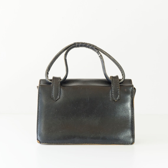 Vintage Italian Black Leather Handbag - image 6