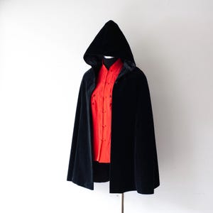 Vintage 1980s Black Cotton Velour Cape