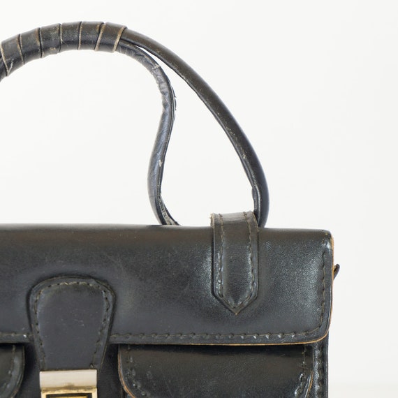 Vintage Italian Black Leather Handbag - image 3