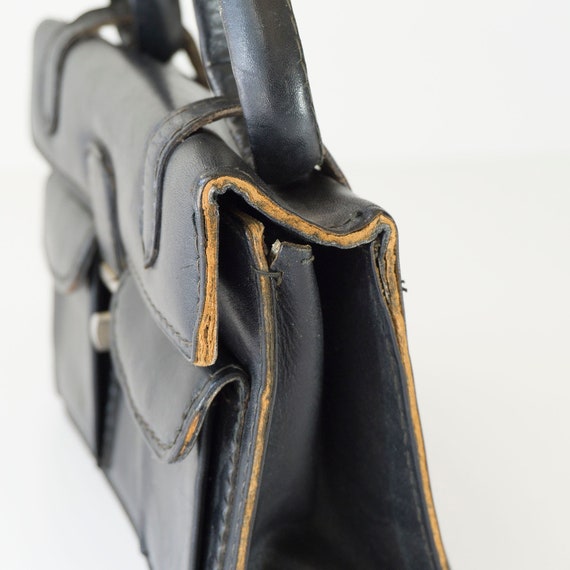 Vintage Italian Black Leather Handbag - image 5