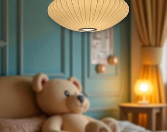 Neutral Pendant Lamp Shade • Modern Japandi Style Ceiling Light • Natural Boho Hanging Light Fixture for Living Room, Kitchen,