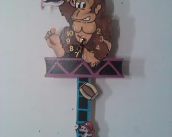 Orologio a pendolo per bambini Donkey Kong Arcade dipinto a mano
