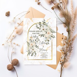 Floral, Marble Wedding Invitation Template