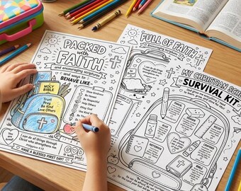 Back to School Faith Pack Coloring Pages Bundle | Christian Kids Printable | Encouraging Scriptures | First Day of School Activity | PDF PNG