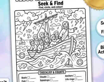 Jesus Calms the Storm Seek and Find Printable | Bible Activity for Kids | Find, Circle & Color | Ages 6–10