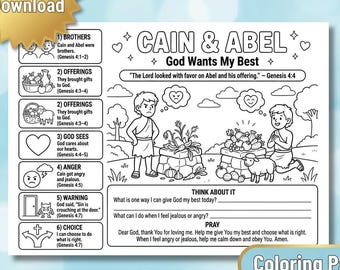 Cain and Abel Bible Lesson Coloring Page for Kids | Genesis 4 Activity Sheet | Jealousy & Anger Bible Story Printable | Sunday School