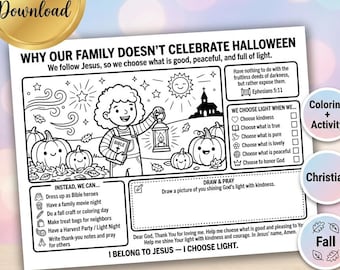 Why We Don’t Celebrate Halloween Christian Coloring Page | Kids Faith Printable | We Choose Light Activity | Ephesians 5:11