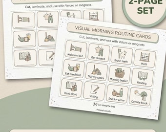Visual Morning Routine Cards Printable | Kids Routine Cards | Homeschool Routine Chart | Print Cut Laminate | Beige Pastel