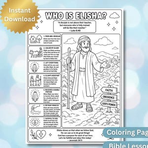 Quem é Eliseu? Página para colorir da lição bíblica | Profeta Eliseu - Folha de atividades imprimível para crianças | Lição sobre Elias e Eliseu | Atividade para a Escola Dominical