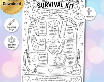 Faith Survival School Kit | Christian Back to School Printable | Bible Verse Coloring Sheet | First Day of School