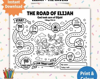 The Road of Elijah Printable Bible Lesson | Elijah Coloring Page | Sunday School Activity | Homeschool Bible Worksheet | Christian Kids
