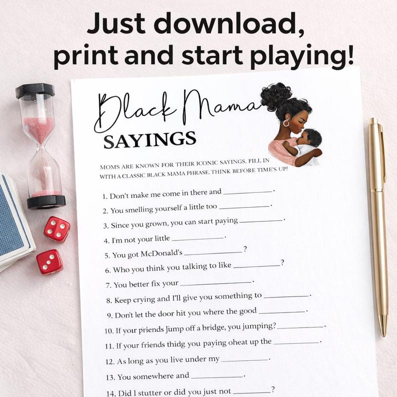 Black Mama Sayings Game, Black Baby Shower Game + ANSWER SHEET , Fun ...
