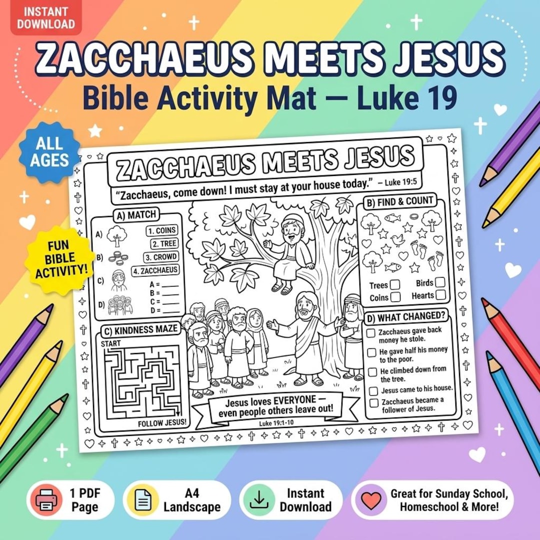 Zacchaeus Meets Jesus Activity Page | Bible Story Printable for Kids ...