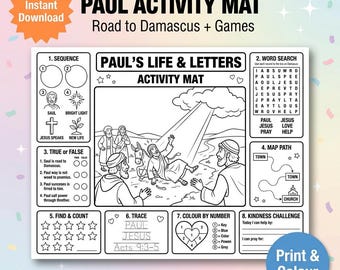 Apostle Paul Activity Placemat Printable Coloring Page for Kids | Bible Lesson Worksheet | Sunday School Activity | Homeschool Christian