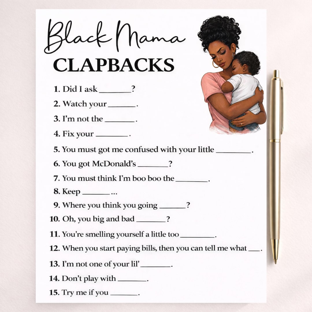 Black Mama Clapbacks Game, Black Baby Shower Game + ANSWER SHEET ...