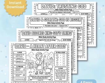 David Bible Activity MEGA BUNDLE Sheet for Kids  |  A Heart After God David | David and Goliath , David becomes King , David trusting God