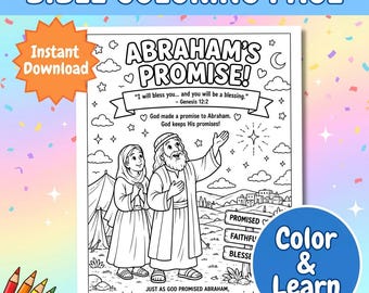 Abraham’s Promise Coloring Page | Genesis 15 Bible Story Printable | Sunday School Worksheet | Count the Stars Maze Word Search