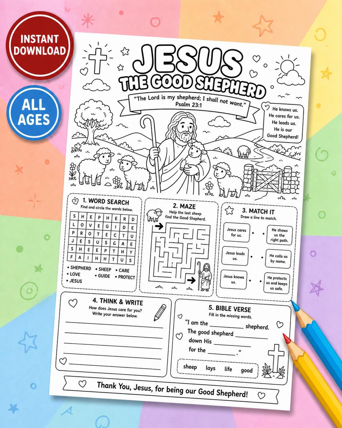 Jesus the Good Shepherd Activity Page | Christian Printable Worksheet ...
