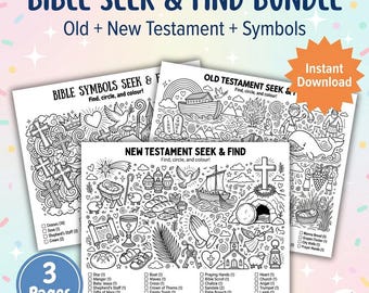 Bible Seek and Find Printable BUNDLE | Christian I Spy Game for Kids | Hidden Picture Search + Coloring Page | Old Testament Lesson