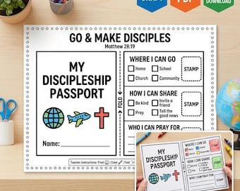 Go & Make Disciples Passport Craft Printable | Matthew 28 19 Great Commission | 1-Page Foldable Activity | A4 PDF