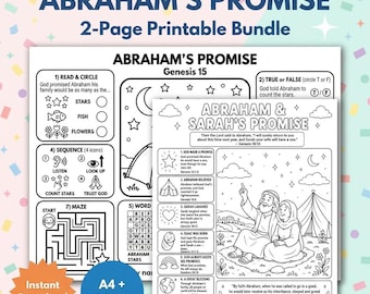 Abraham’s Promise Bundle | Abraham and Sarah | Genesis 15 Bible Story Printable | Sunday School Worksheet | Count the Stars Maze Word Search