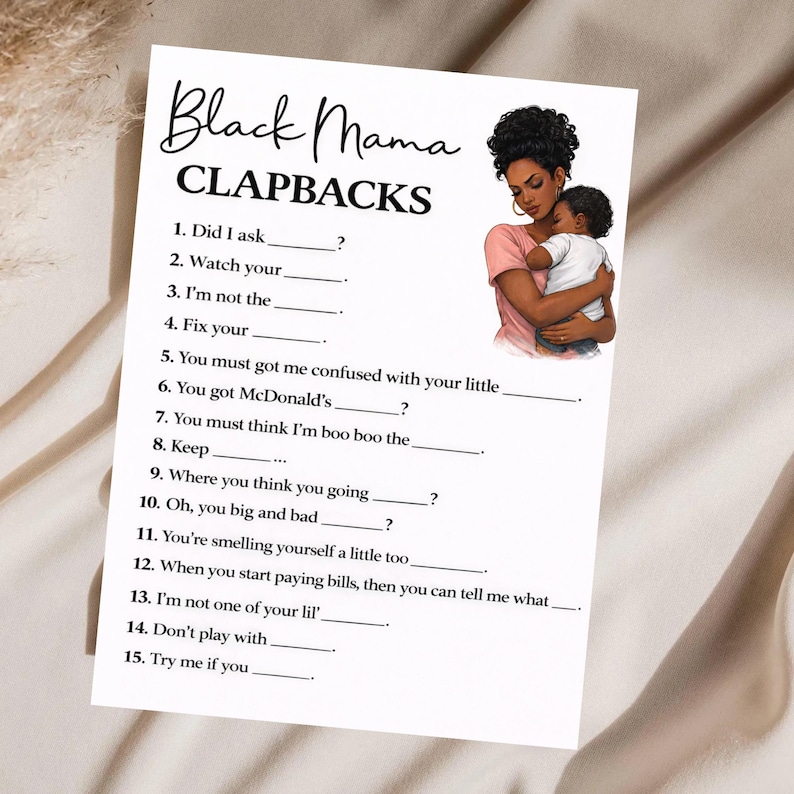 Black Mama Clapbacks Game, Black Baby Shower Game + ANSWER SHEET ...