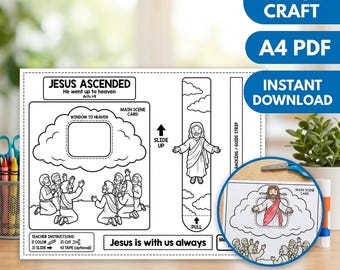 Ascension of Jesus Cloud Slider Craft Printable | Acts 1:9 Bible Activity for Kids | 1-Page Interactive Craft | A4 PDF