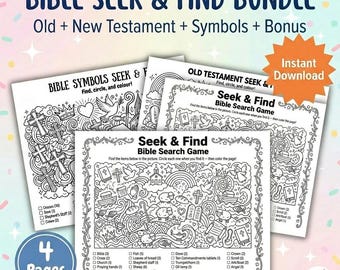 Bible Seek and Find Printable BUNDLE | Christian I Spy Game for Kids | Hidden Picture Search + Coloring Page | Old Testament Lesson