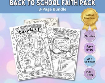 Back to School Faith Pack Coloring Pages Bundle | Christian Kids Printable | Encouraging Scriptures | First Day of School Activity | PDF PNG