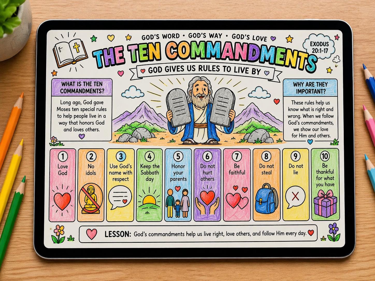 The Ten Commandments Coloring Page for Kids | Bible Story Activity ...