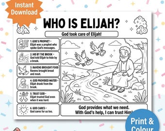 Who Is Elijah Printable Bible Lesson | Elijah Coloring Page | Sunday School Activity | Homeschool Bible Worksheet | Christian Kids Printable