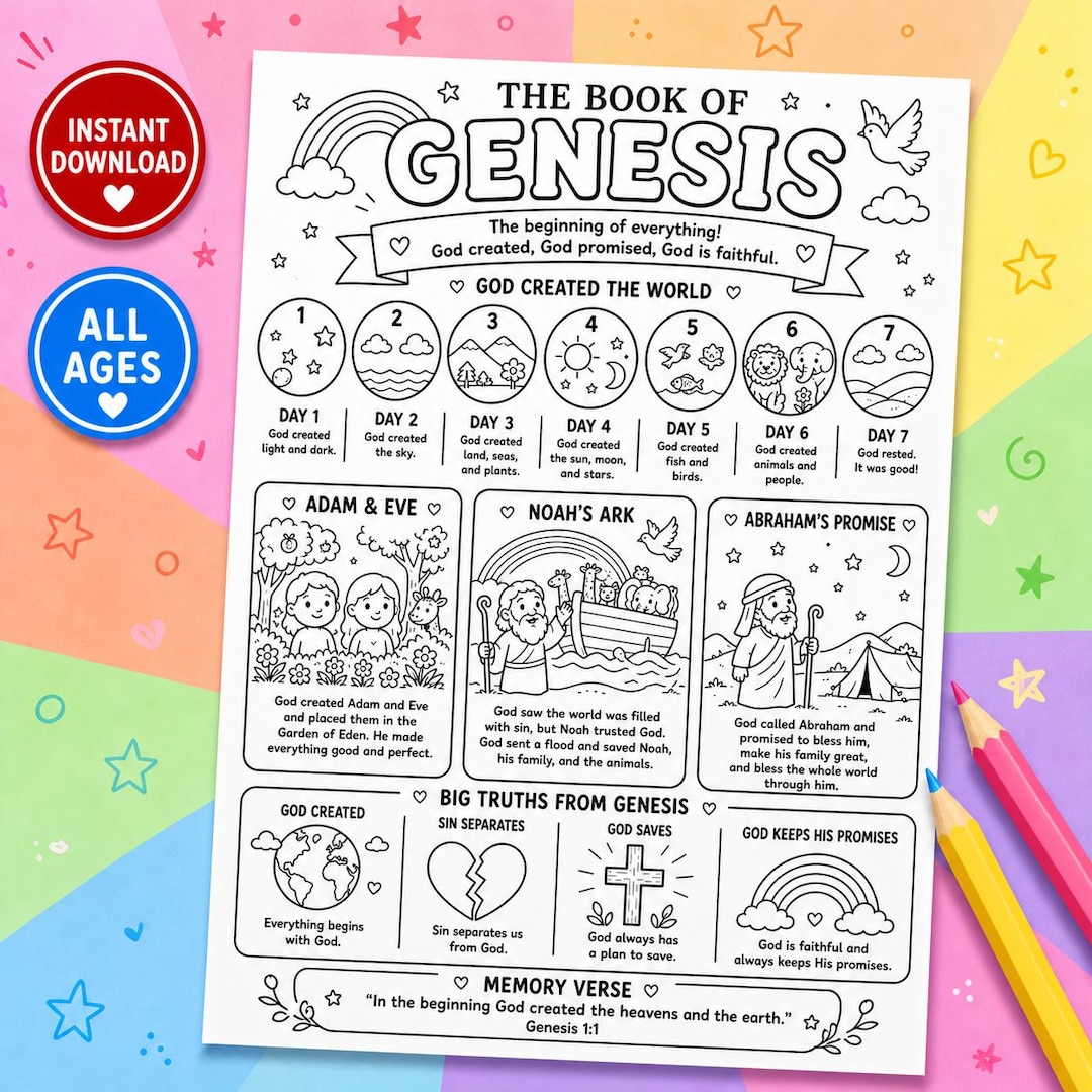 Genesis Bible Activity Page for Kids | Creation Story Coloring Sheet ...