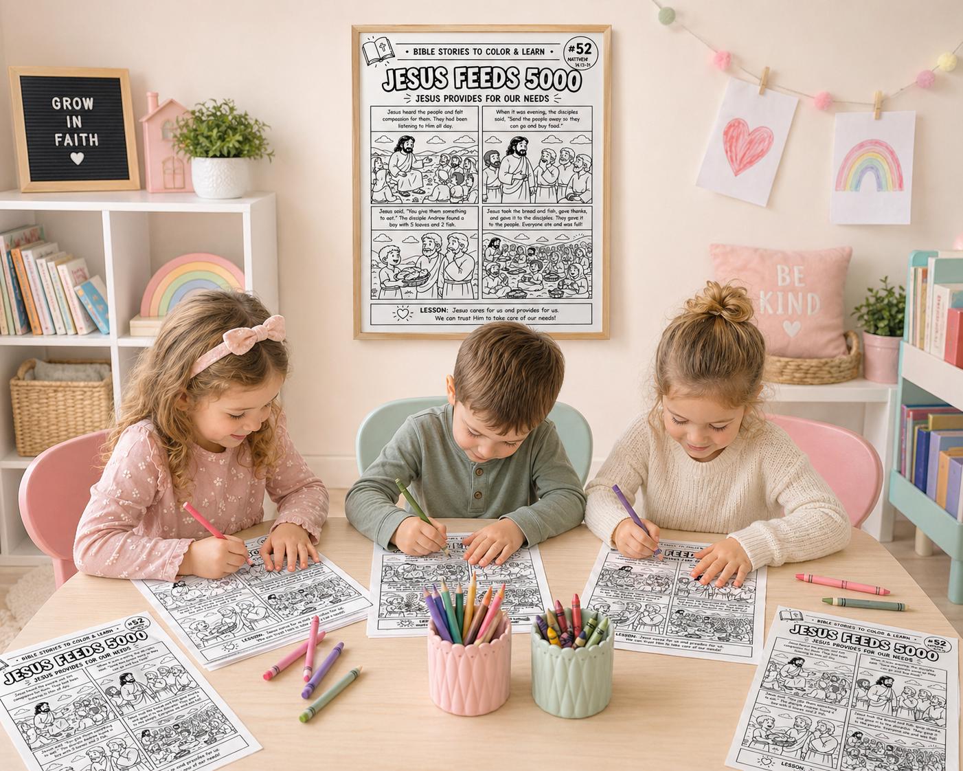 Jesus Feeds 5000 Coloring Page | Bible Story Printable | Christian Kids ...