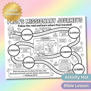 Paul’s Missionary Journeys Map Activity | Bible Geography Printable for Kids Ages 7+ | Acts Worksheet | Route Tracing + Word Search | Sunday