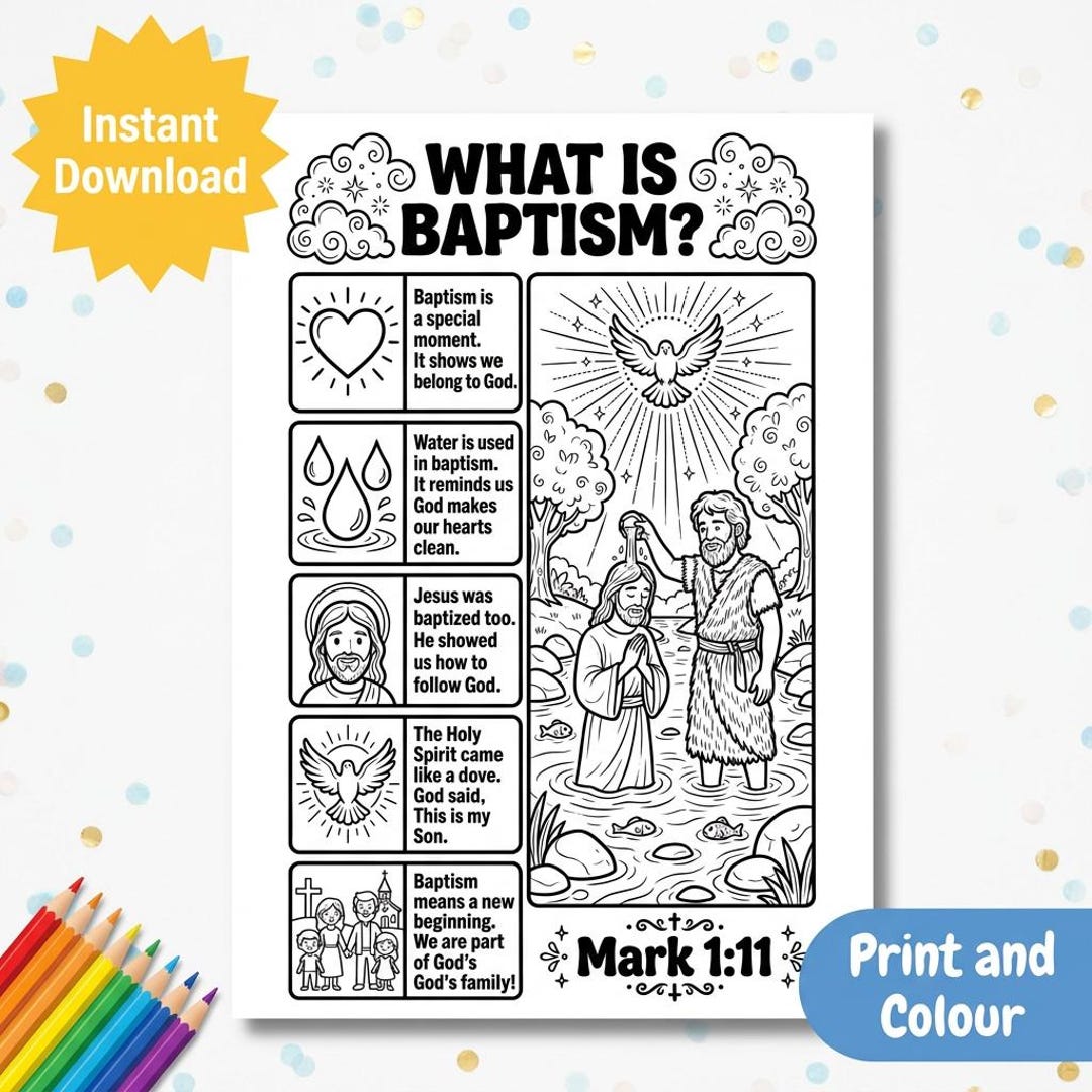 The Baptism of Jesus Coloring Page, What is Baptism, Bible Lesson for ...