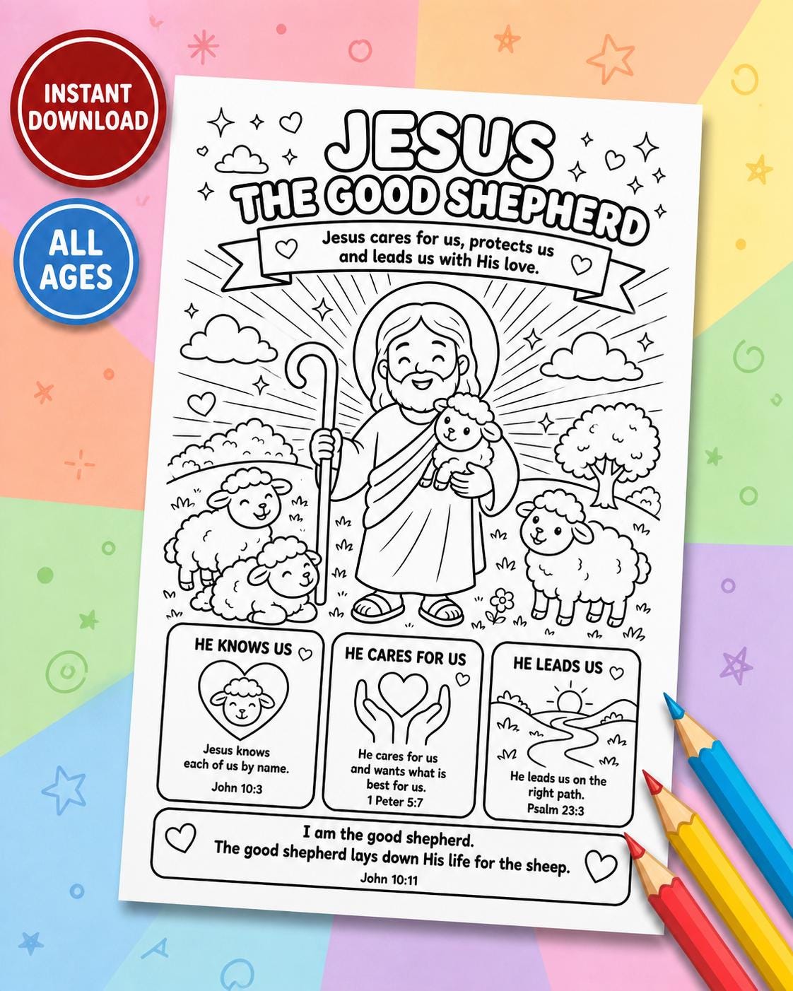 Jesus the Good Shepherd Coloring Page Printable, Christian Kids ...