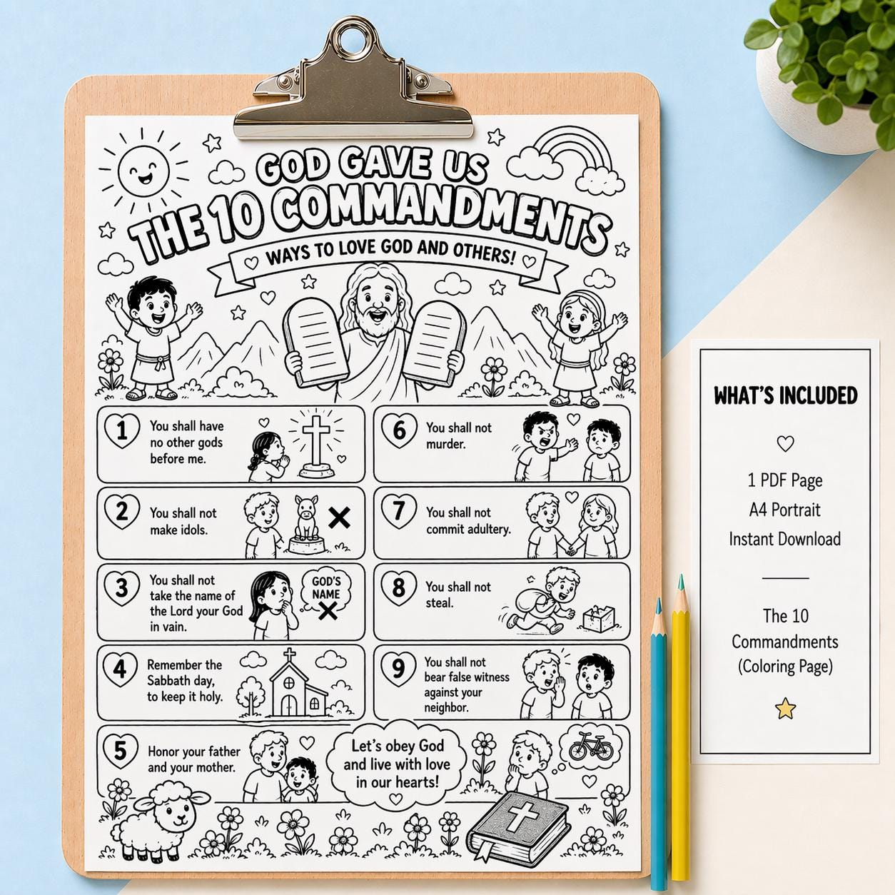 The Ten Commandments Coloring Page for Kids | Bible Story Activity ...