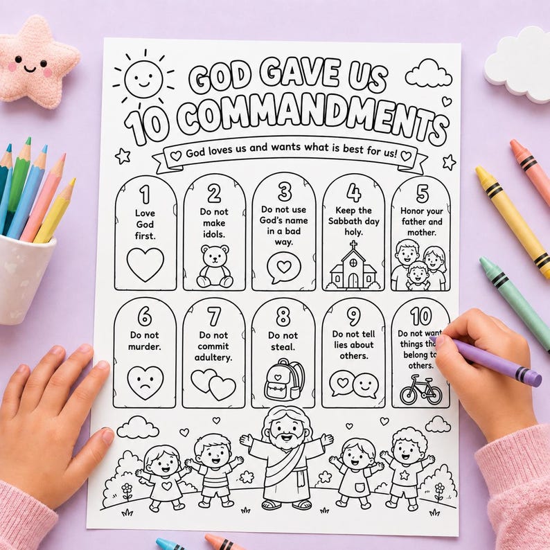 The Ten Commandments Coloring Page for Kids | Bible Story Activity ...