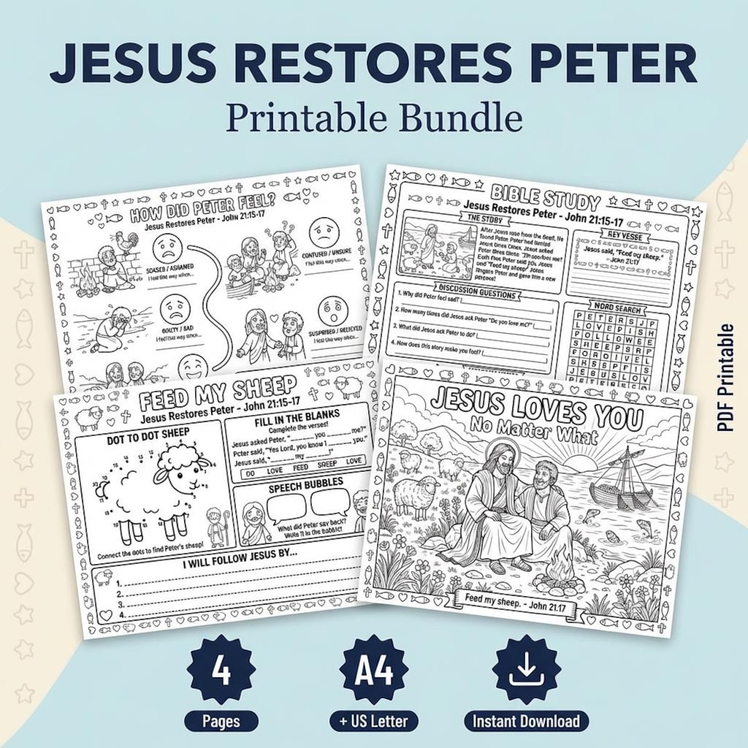 Restore Scripture Peter Jesus Restores Peter Printable Bundle | Sunday School | Bible Story ...