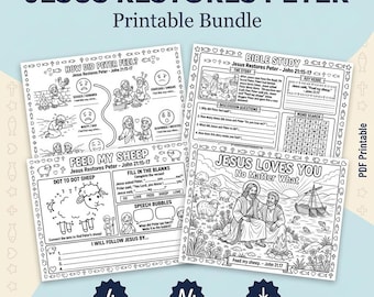 Jesus Restores Peter Printable Bundle | Sunday School | Bible Story Worksheets | Christian Kids | John 21 | Homeschool