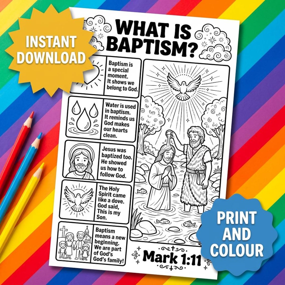 The Baptism of Jesus Coloring Page, What is Baptism, Bible Lesson for ...