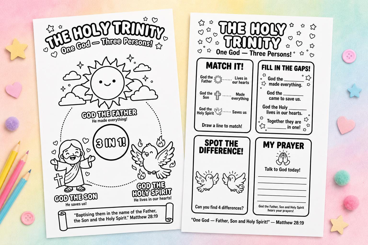 Trinity Worksheet.pdf Holy Trinity Craft Bundle | Christian Kids Activity | Sunday School ...